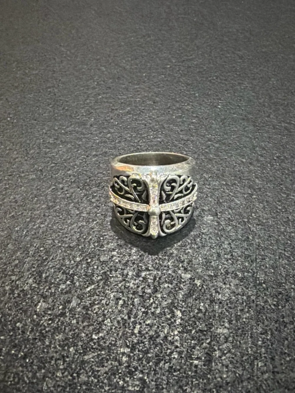Chrome Hearts Silver Cross Filigree Wide Band Ring